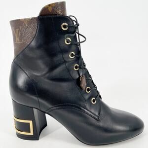 Louis Vuitton 2020 Bliss Black Brown LV Monogram Canvas Trim Ankle Boot IT 37.5